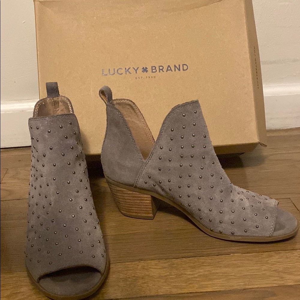 Lucky Brand Gray Peep-Toe Ankle Boots